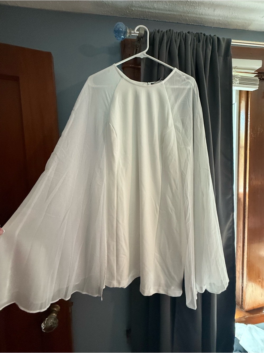 Lulu's White Cape-Sleeve Mini Dress with Sheer Overlay